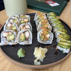 Super Crunchy Roll, Dynamite Roll, Green Dragon Roll  at Tenon Vegan Sushi in Toronto