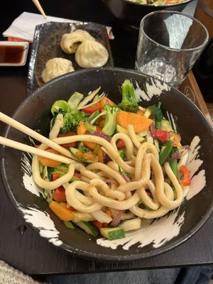 Hand pulled noodles and vegan momos   at Tibet Momo in Cologne