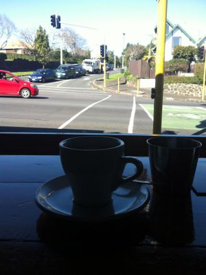 The coffee is also great, Fair Trade of course & front row seating for traffic watchers. at Cosset in Auckland