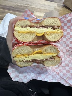 Bacon, egg, and cheese on a salt bagel #Veganuary at Ben & Esther's Vegan Jewish Deli in Portland