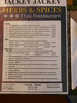 Menu at Jackey Jackey Herbs and Spices in Cooktown