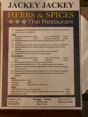 Menu  at Jackey Jackey Herbs and Spices in Cooktown