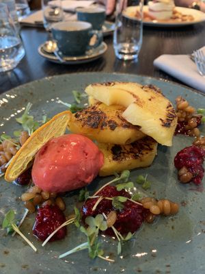 Dessert - grilled pineapple with raspberry and pine  at Bellpepper in Mainz