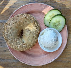 sesame bagel with plain vegan cream cheese at Bagels & Beans in Leiden