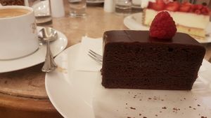 Vegan chocolate cake and coffee at Konditorei Zauner in Bad Ischl