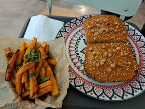 Muhammara toast and roasted sweet potatoes at RAW & BOWL'D in Amman