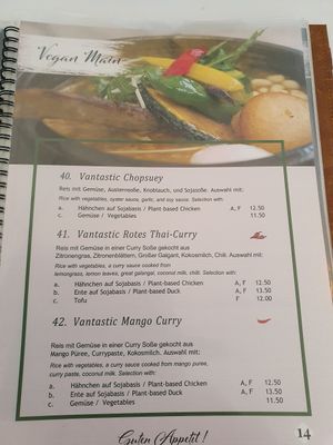 Menu at Zamui in Baden Baden