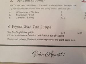 Menu at Zamui in Baden Baden