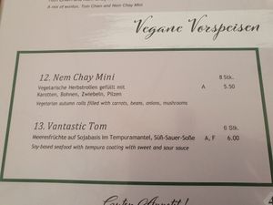 Menu at Zamui in Baden Baden