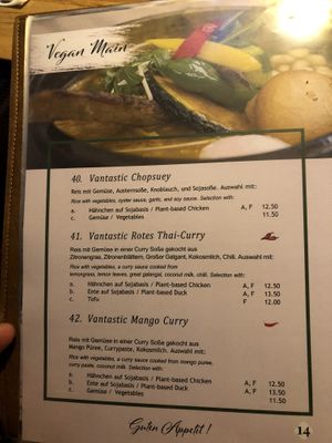 Auszug aus dem Menue  at Zamui in Baden Baden