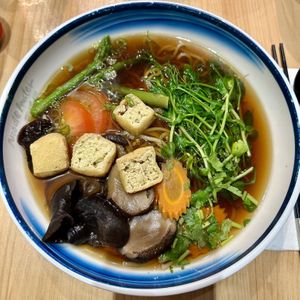 Homemade vegetarian noodle soup.  at Noodle Master in Helsinki
