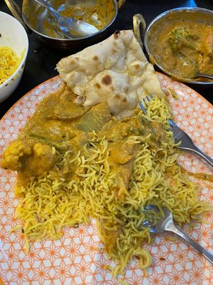 Veg Tikka masala with pilau rice and butter naan at Hullabaloo - Greenwich in South East London
