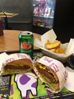 Combo two of the Brooklyn burger with rustic potato's. at It's Vegan in Sao Paulo
