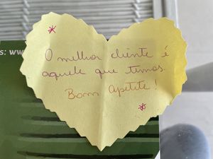 Kind note  at Sôshi Vegan in Rio De Janeiro