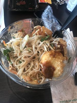 Spring Roll Noodle Bowl and Vegan Crab Cheese Wontons at V Revolution in Englewood