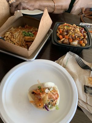 -bang bang shrimp (taco)
-kung pao chicken
-beef noodles   at V Revolution in Englewood