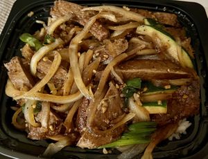 Mongolian Beef rice bowl  at V Revolution in Englewood