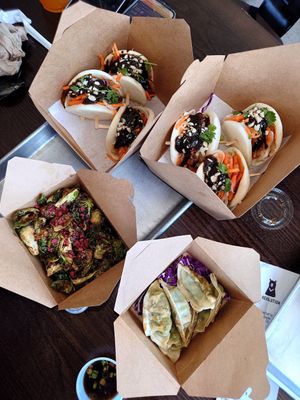 Vegan Gyoza $8.99, Pork belly bao at V Revolution in Englewood