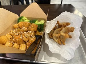 Sesame tofu & crab Rangoon (vegan)  at V Revolution in Englewood