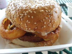 One of the current specials- Lipton Onion Burger at Bougie Vegan in Belton