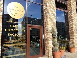 Entrance is on the building corner, space is double height with a mezzanine, single toilet on ground floor. They host activities, such as yoga, and meditation. at The Well Bean Co in East London