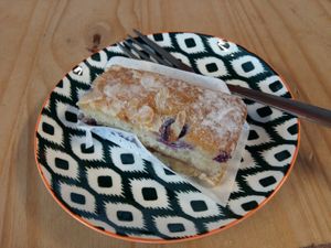 I made a return visit for cake; very nice blueberry bakewell at £2.95. at The Well Bean Co in East London