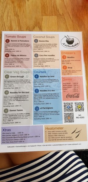 Menu at Núðluskálin in Reykjavik