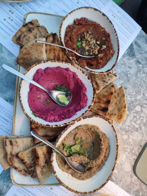 Middle Eastern dips at Ousia Soulful Kitchen in Limassol