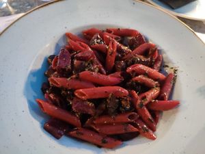Pasta with mushrooms (vegan) at Ousia Soulful Kitchen in Limassol