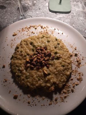 Avocado pistachio risotto at Ousia Soulful Kitchen in Limassol