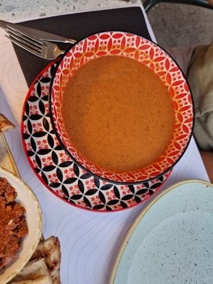 Gazpacho with a Cypriot twist (celery, molasses and herbs). at Ousia Soulful Kitchen in Limassol
