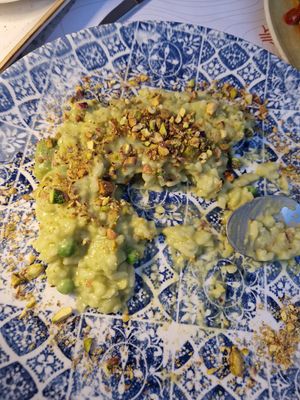 Avocado and pistachio risotto at Ousia Soulful Kitchen in Limassol