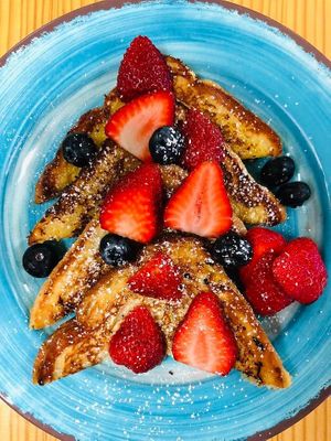 Vegan French Toast with fresh berries and our house made Orange Tea syrup at Thyme for Lunch in San Antonio