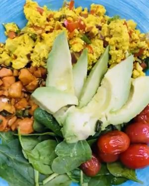 Spicy Tofu Scramble bowl at Thyme for Lunch in San Antonio