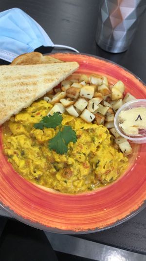 aakuri scramble with vegan Just Egg at Thyme for Lunch in San Antonio