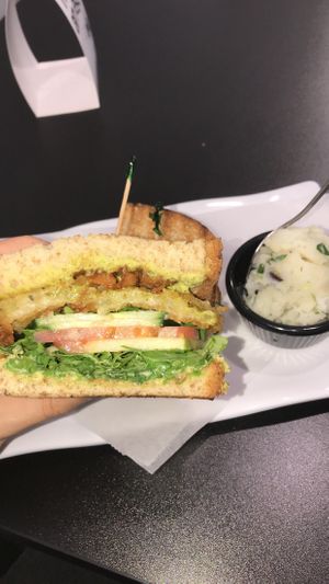 green with envy, a vegan fried green tomatoes sandwich!  at Thyme for Lunch in San Antonio