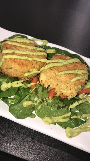 vegan crab cakes made with hearts of palm at Thyme for Lunch in San Antonio