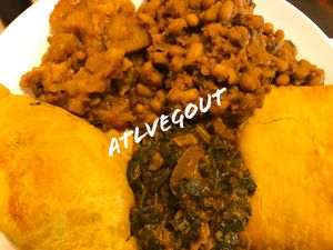 Veggie Delight - Spinach, black-eyed peas and plantains  at Flavors of Africa in Lilburn
