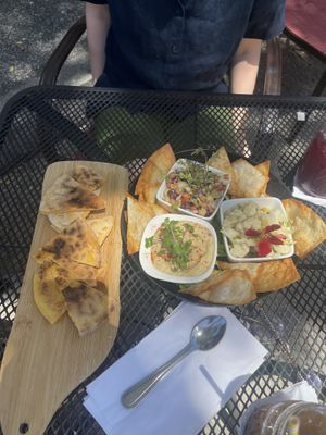 Cold sampler: hummus, bean salad, and coliflour ceviche   at Cactú in Arecibo
