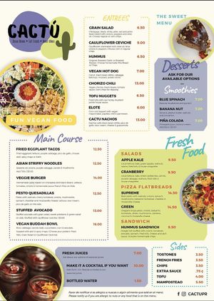 Menú  at Cactú in Arecibo