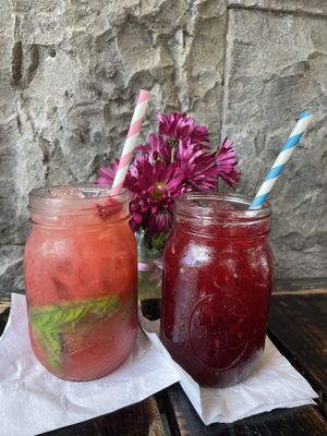 Jugo de melón con albahaca y Jamaica con limón. Sabroso y refrescante  at Cactú in Arecibo