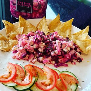 Pink Coliflour Ceviche at The Pink Coconut in Cancun