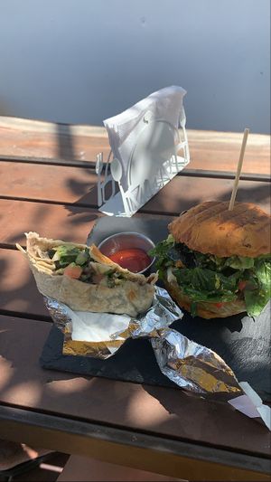 Hummus wrap (vegan) cheese burger (vegetarian) at The Pink Coconut in Cancun