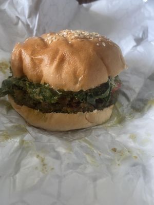 Falafel burger  at The Pink Coconut in Cancun