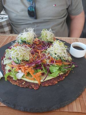 Vegan pizza at The Pink Coconut in Cancun