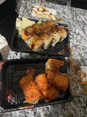 Hot Girl Roll (top) and Volcano Roll (bott)  at Daikon Vegan Sushi in Las Vegas