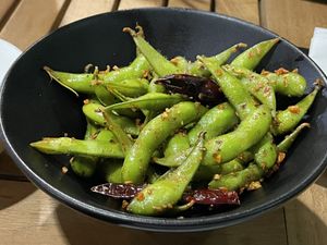 Spicy garlic edamamee  at Daikon Vegan Sushi in Las Vegas
