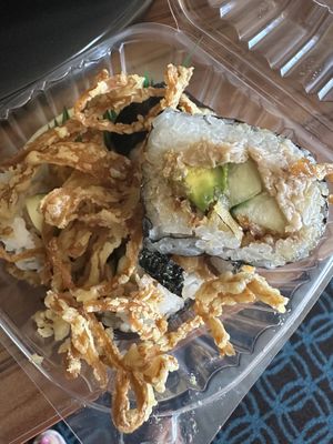 Spider roll uses fried oyster mushrooms!  at Daikon Vegan Sushi in Las Vegas
