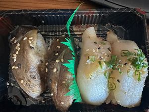 Eggplant eel and daikon albacore!  at Daikon Vegan Sushi in Las Vegas