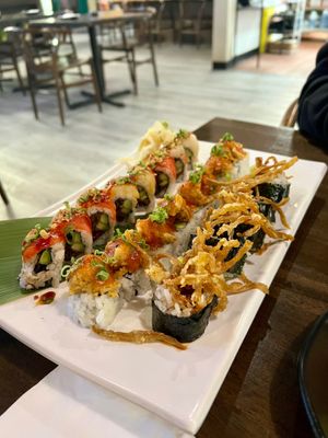 Bulgogi roll, Black garlic rolls, Spider rolls (left to right) at Daikon Vegan Sushi in Las Vegas